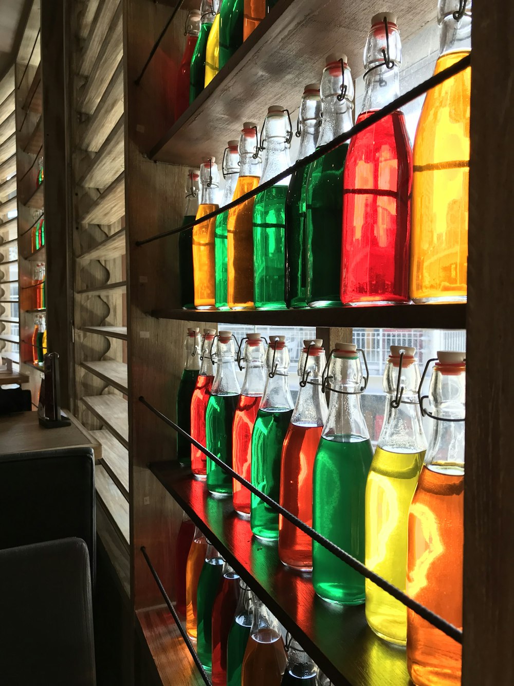 assorted-color bottles