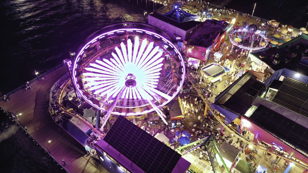 turned-on amusement rides during night