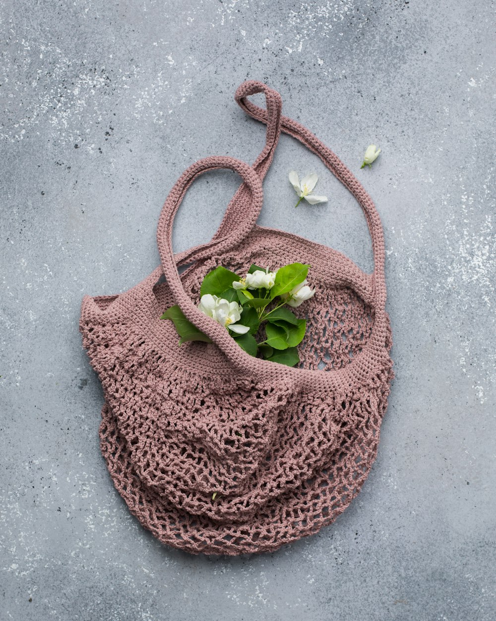 pink crochet shoulder bag
