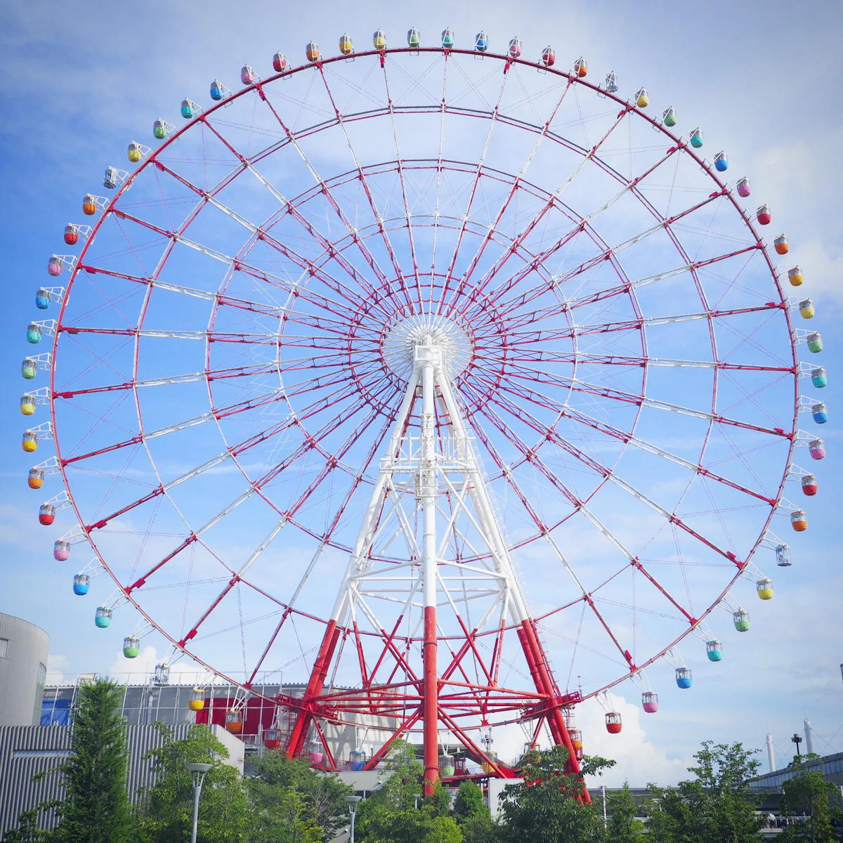 Odaiba ferris wheel against bright sky