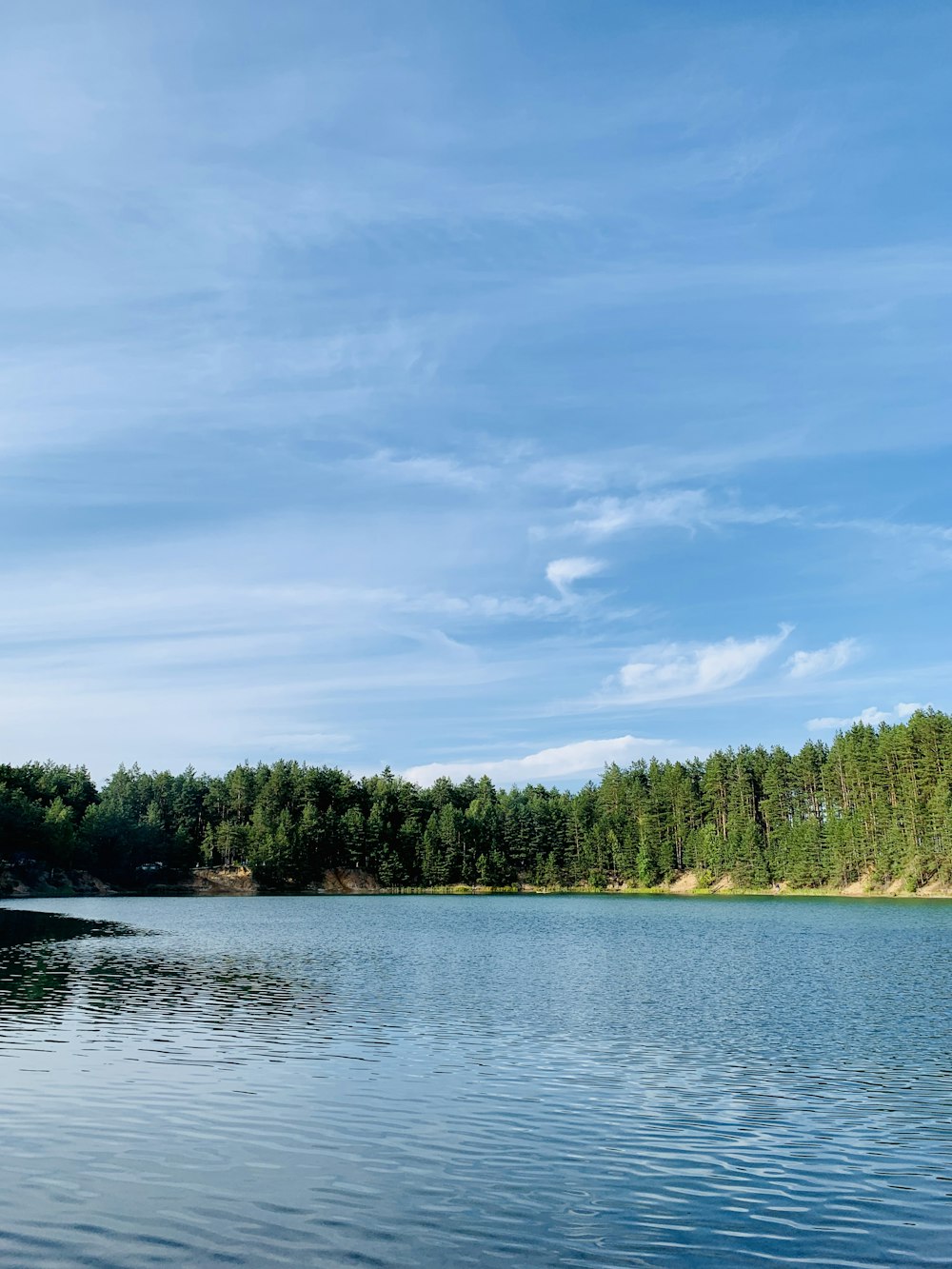 body of water near green trees under blue sky at daytime