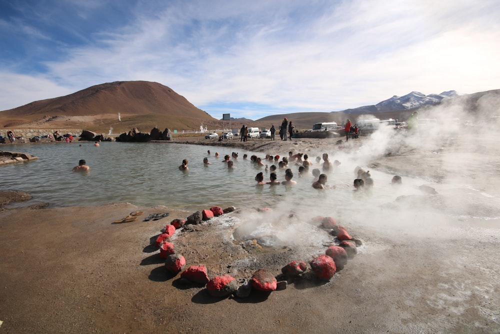 people in hot spring