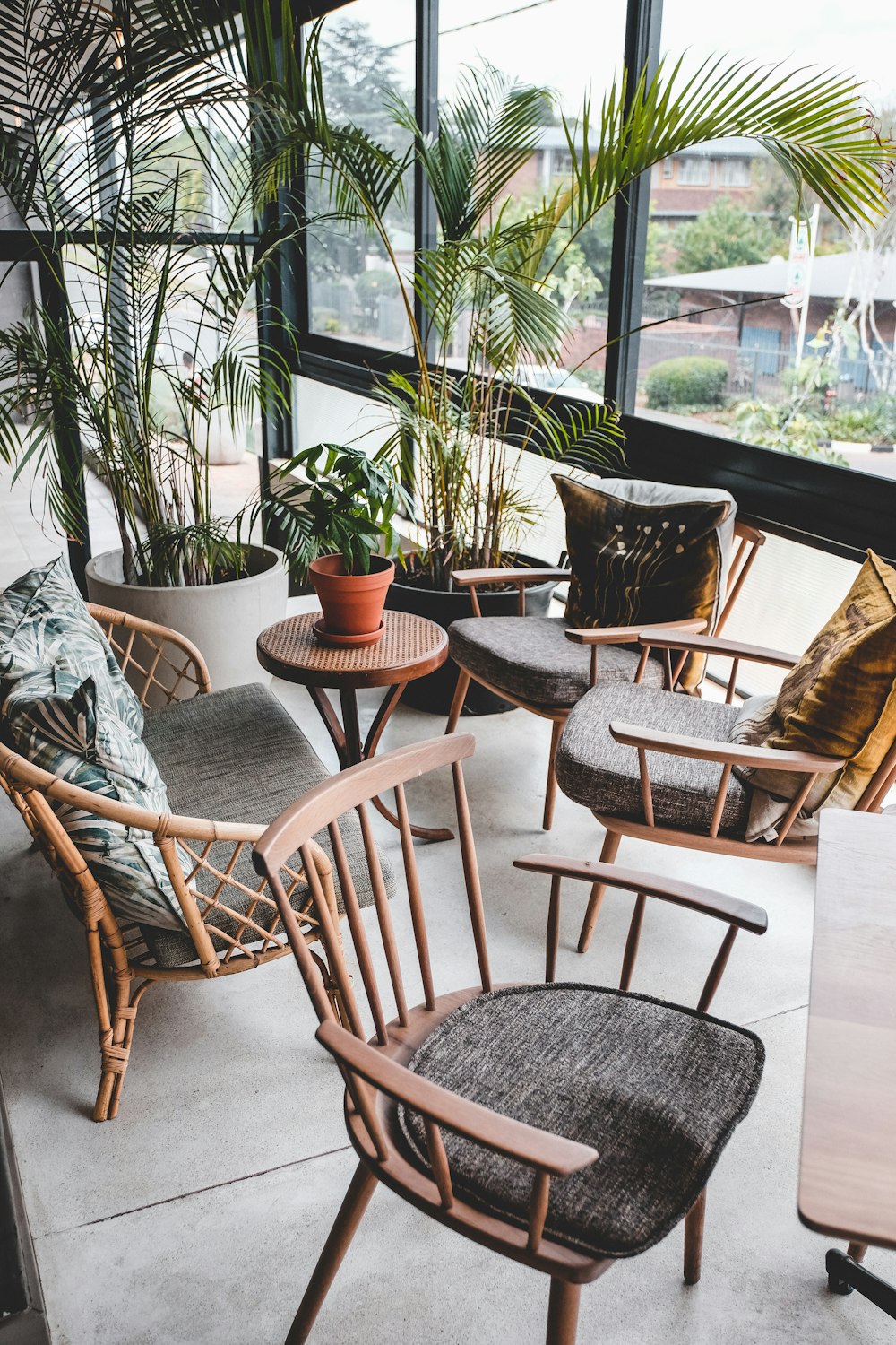 brown and black armchairs