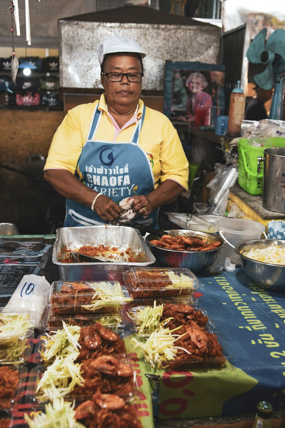 person standing in front of table