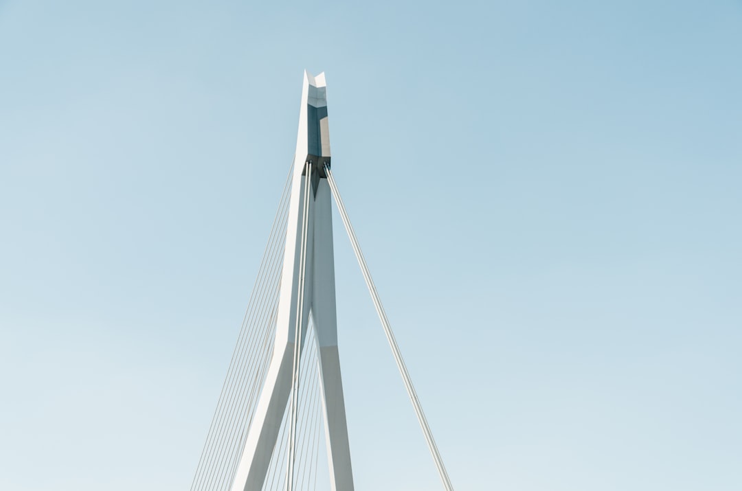 white cable bridge under clear blue sky