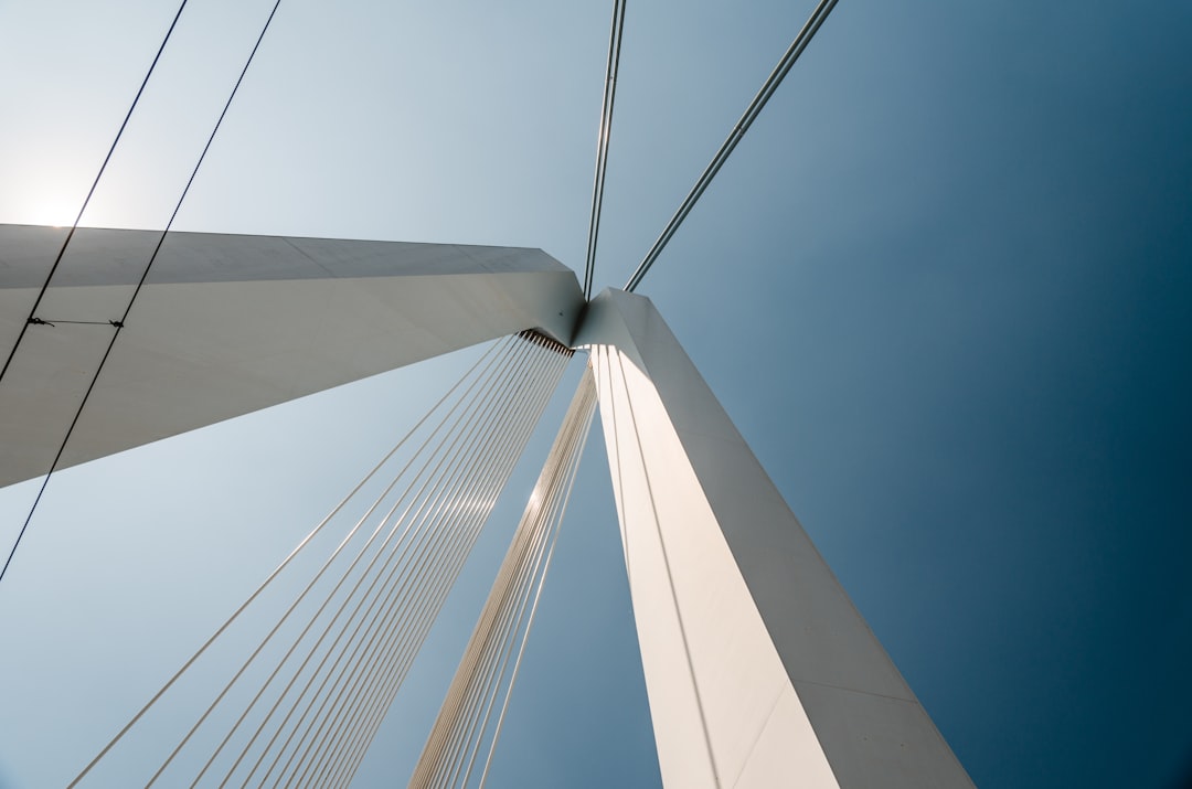 low-angle photography of suspension bridge