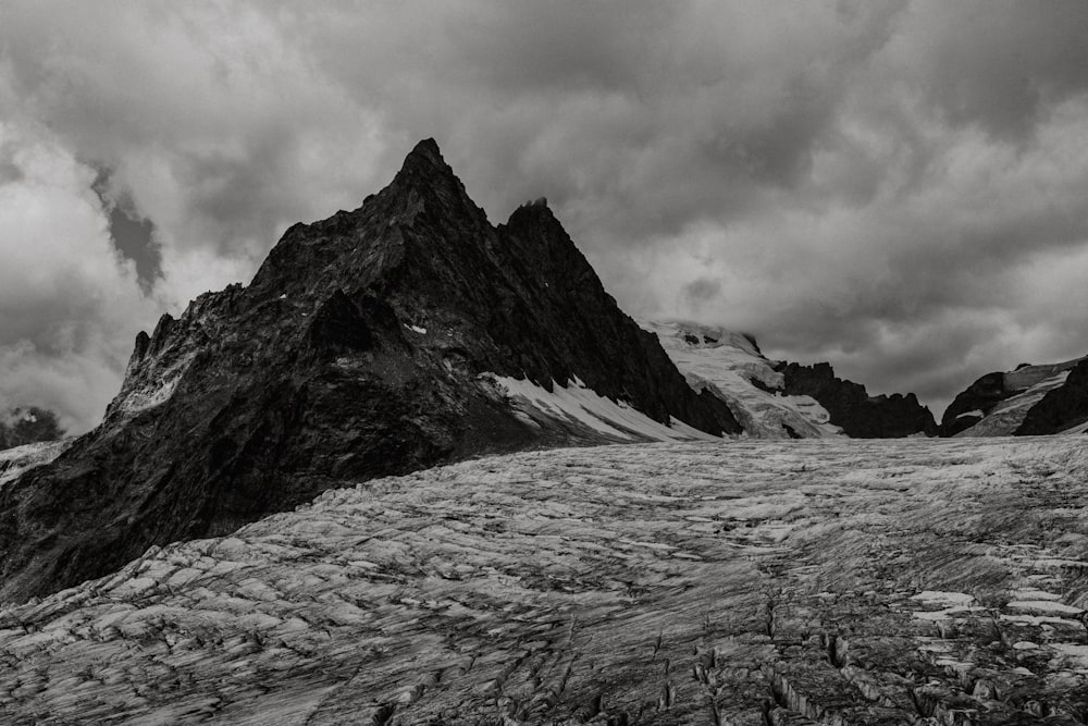 grayscale photography of mountain