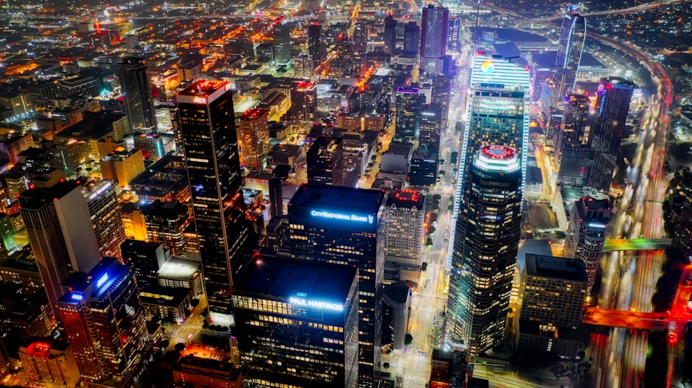 aerial view of buildings during nighttime