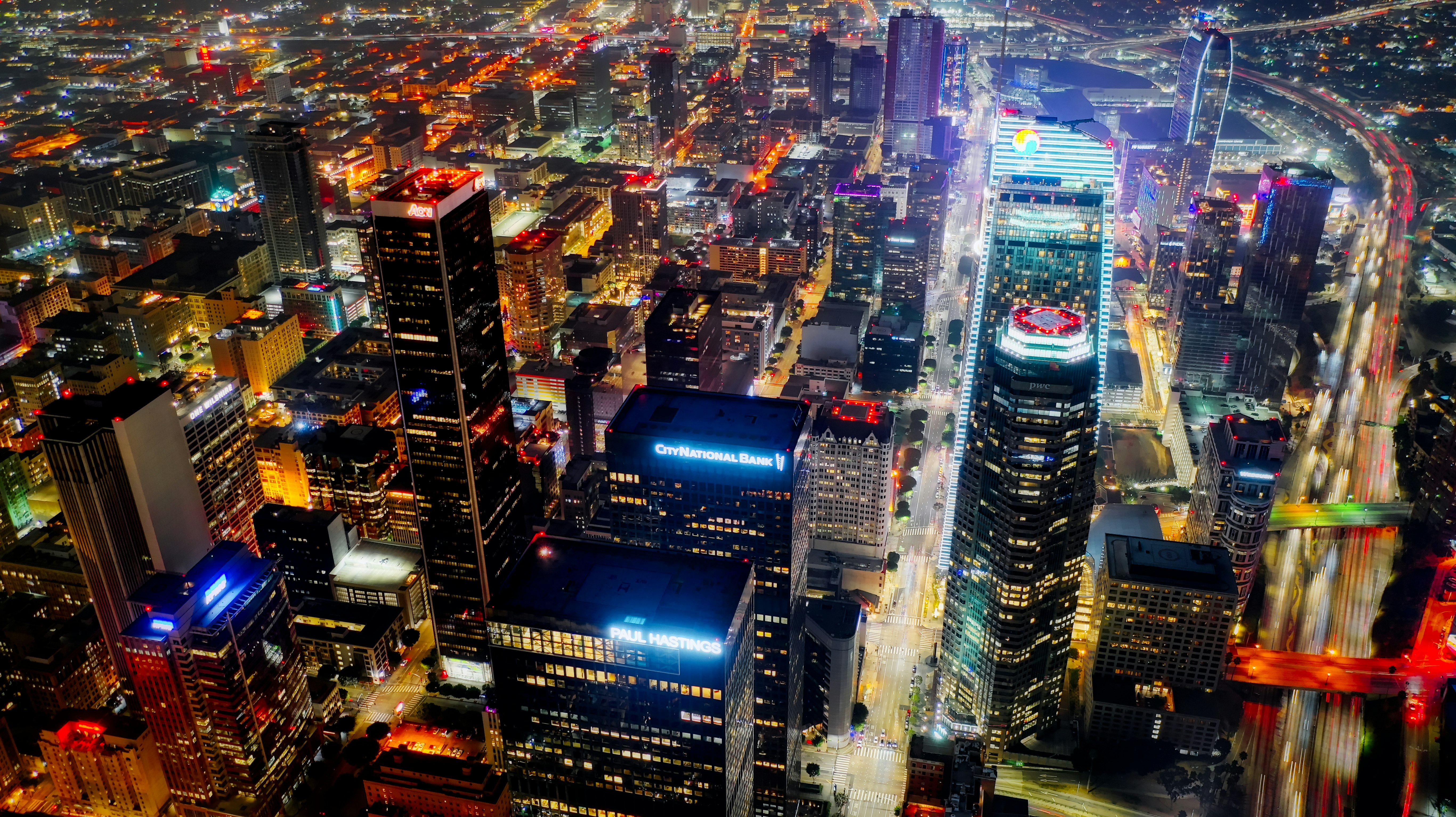 aerial view of buildings during nighttime