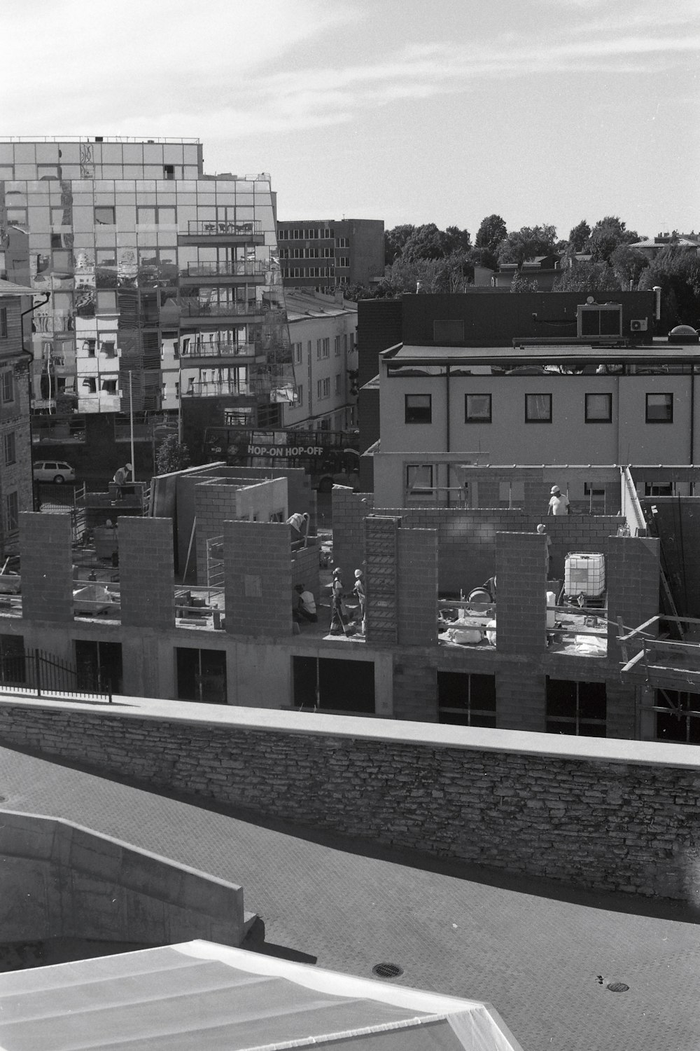 grayscale photo of gray buildings