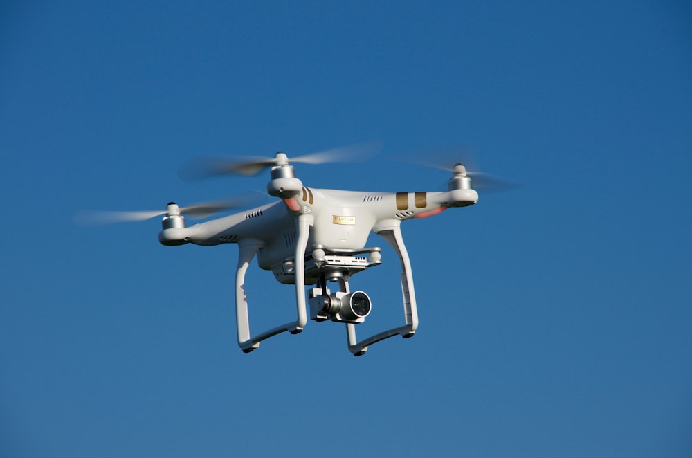 turned-on DJI Phantom quadcopter drone