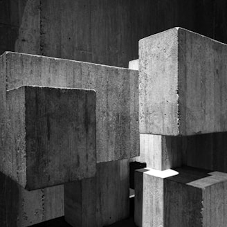 grayscale photography of concrete blocks