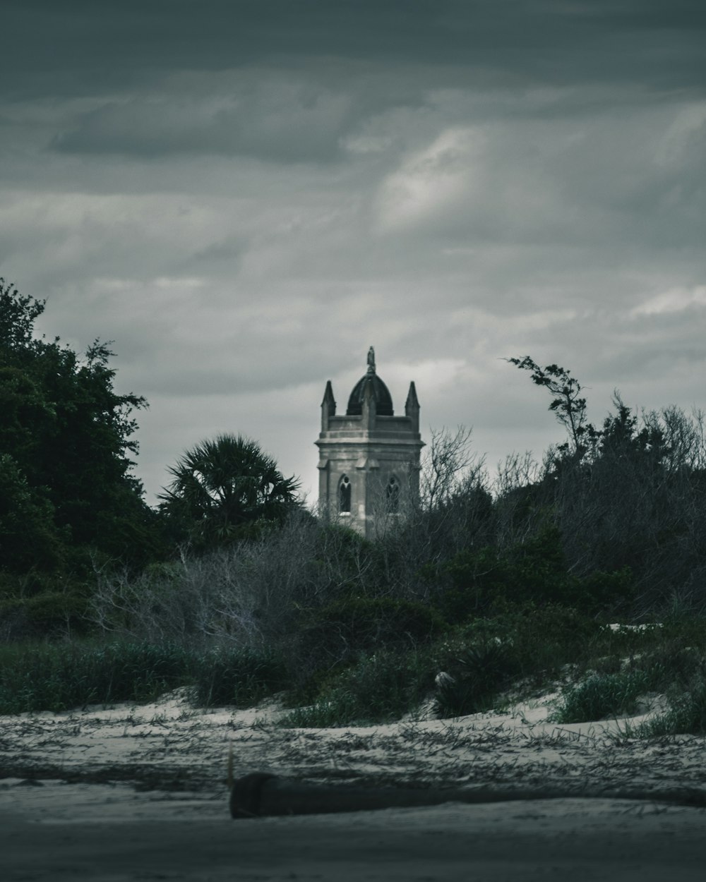 Fotografía en escala de grises de la torre