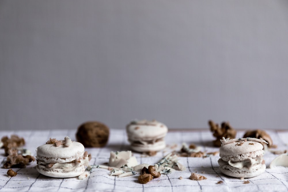 selective focus photography of several French macaroons