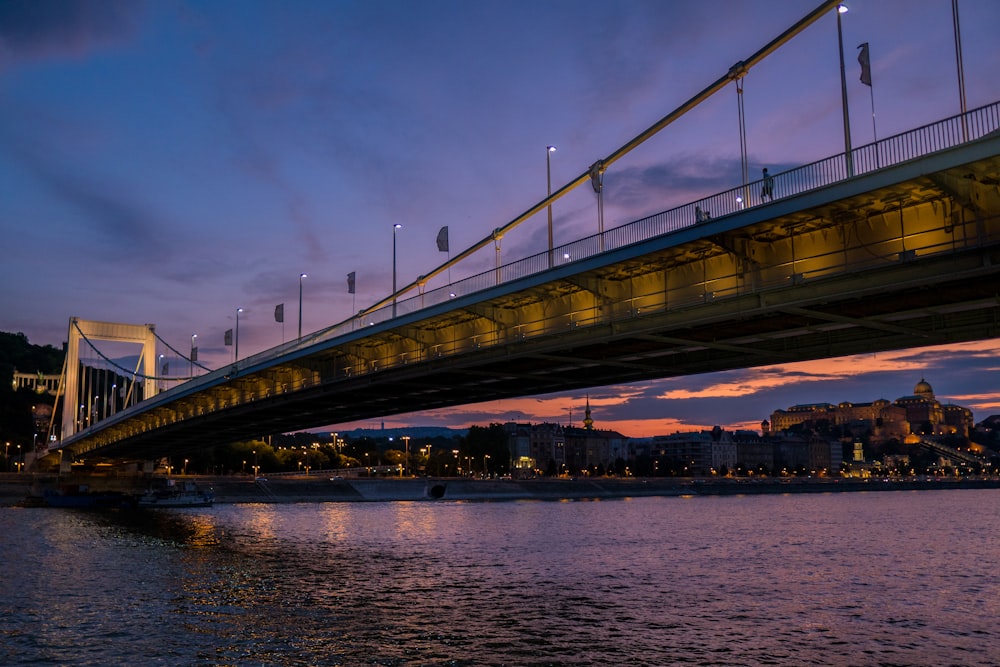 lighted suspension bridge across the sea