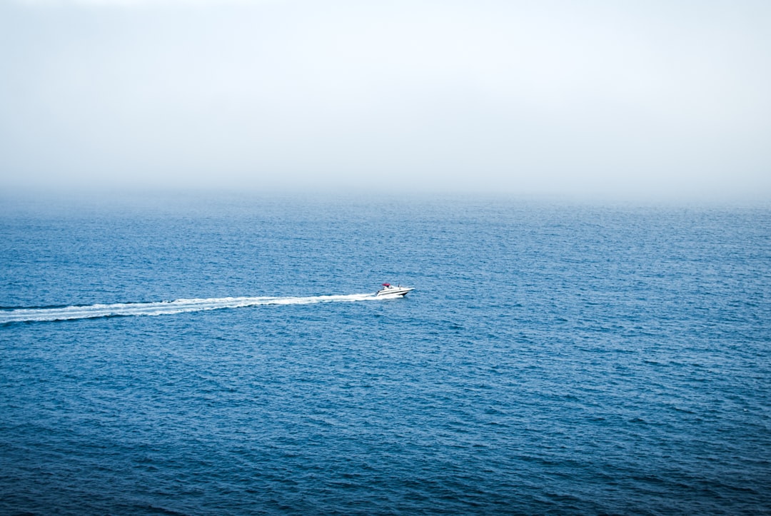 birds eye photography of motorboat on body of water