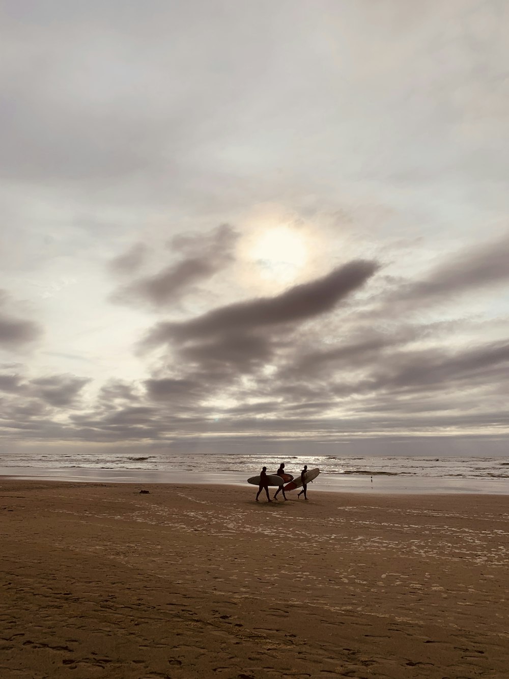 three people holding surfboard walking near seashore