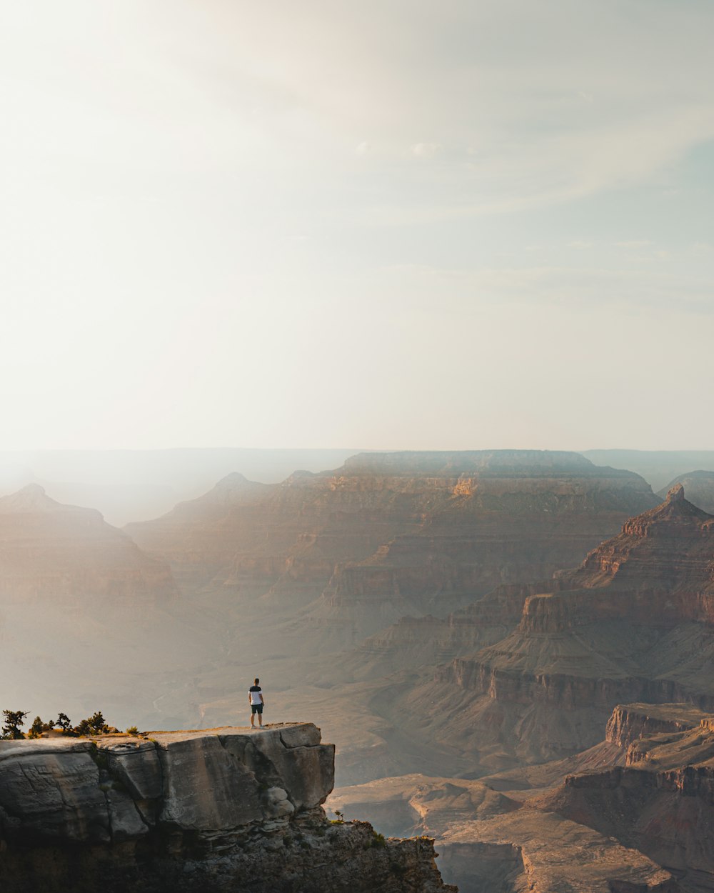 person standing on rock cliff during daytime