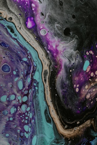 blue, purple, and teal abstract painting