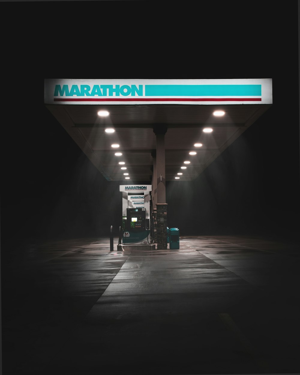 lighted Marathon gas station