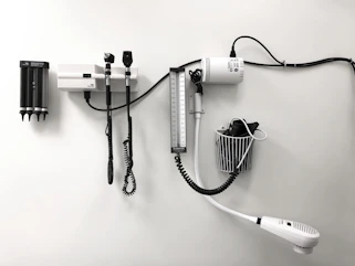 Modern medical equipment neatly arranged in a professional setting.