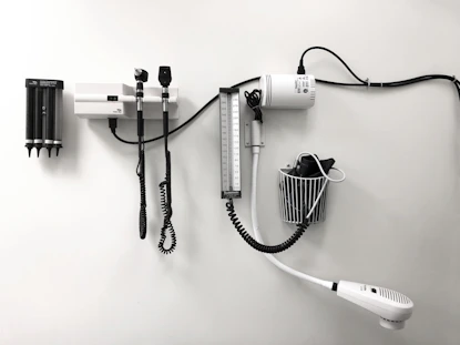 Modern medical equipment neatly arranged in a professional setting.