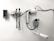 Medical equipment is neatly mounted on a white wall, including an otoscope, an ophthalmoscope, a sphygmomanometer, and a thermometer. The layout suggests a clinical setting likely intended for patient examination.