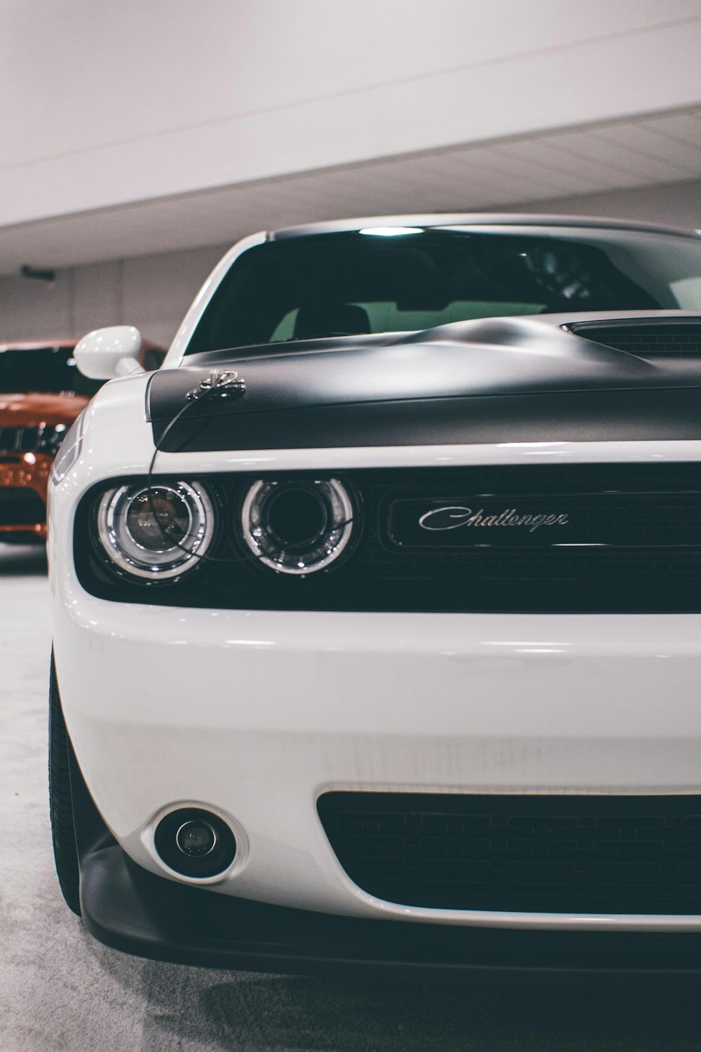 white and black Dodge Challenger