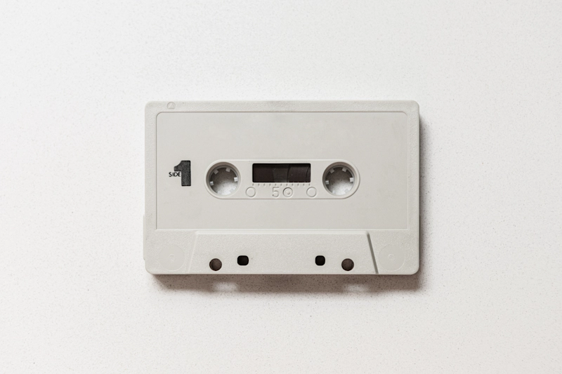 A black and white cassette