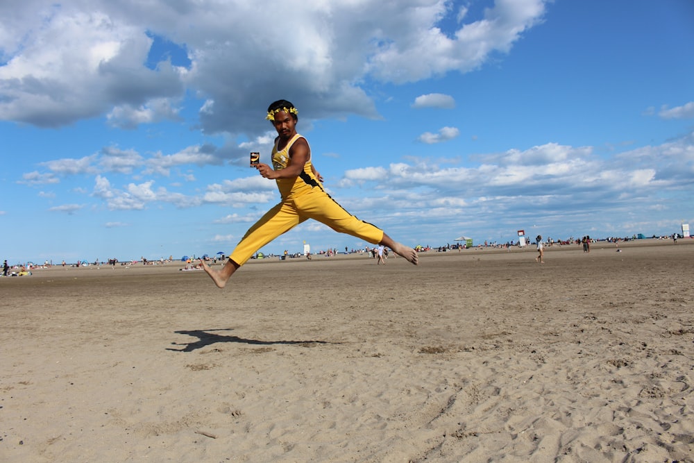 person wearing yellow jumpsuit