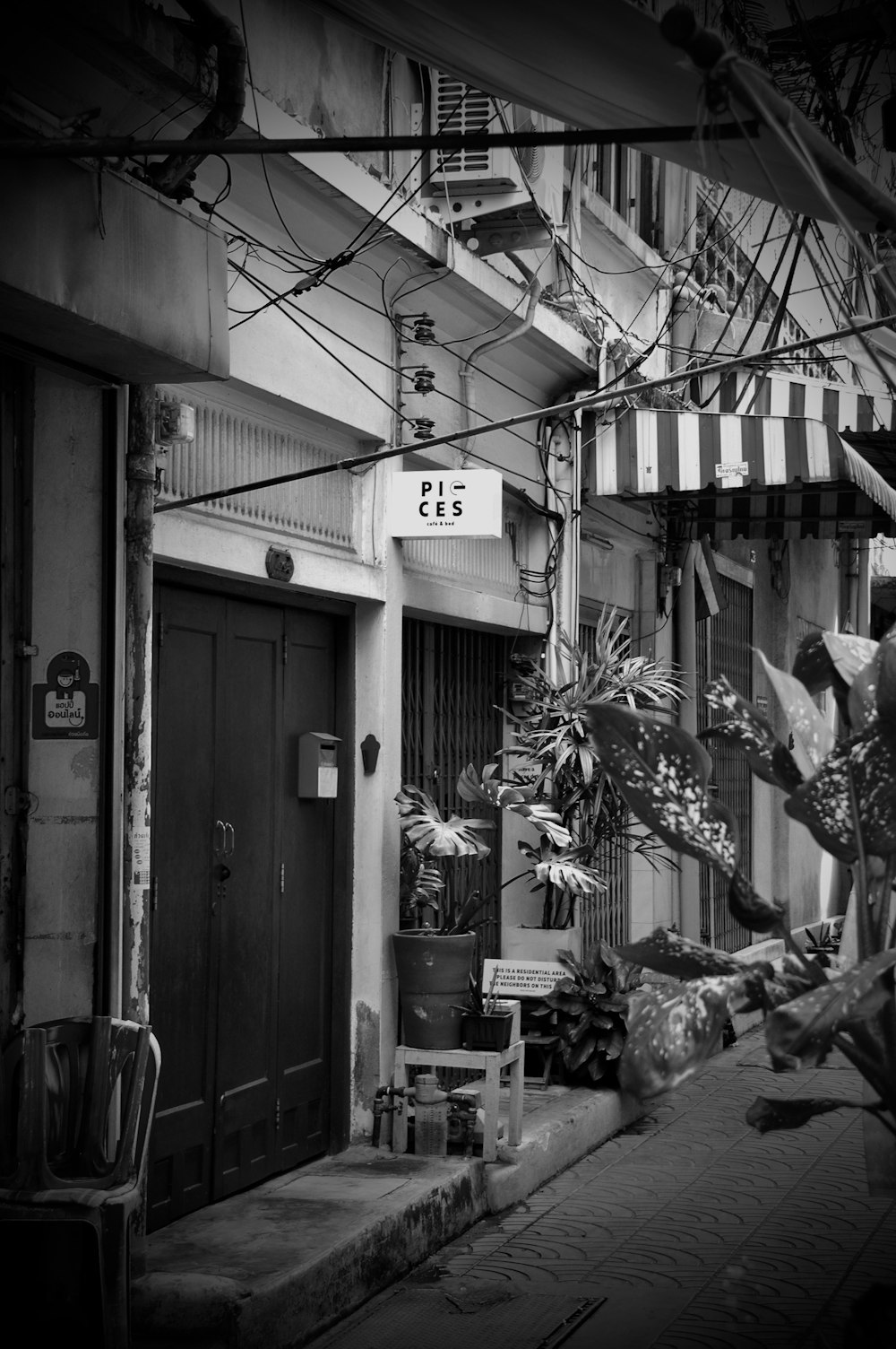 grayscale photo of houses