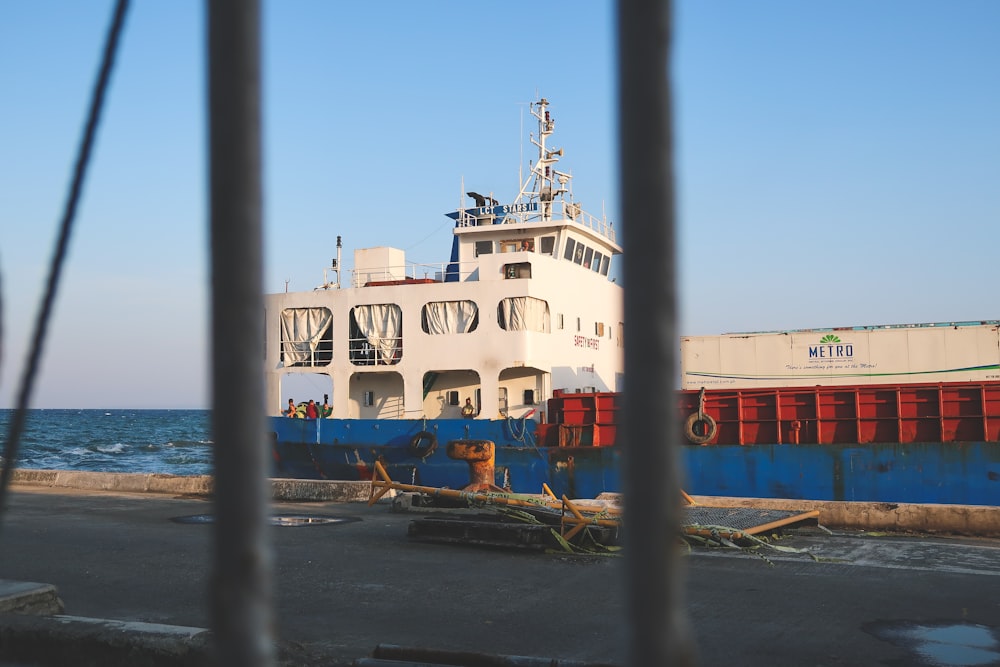 white and blue ship