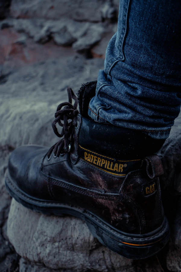 Caterpillar-style steel-toe industrial work boot