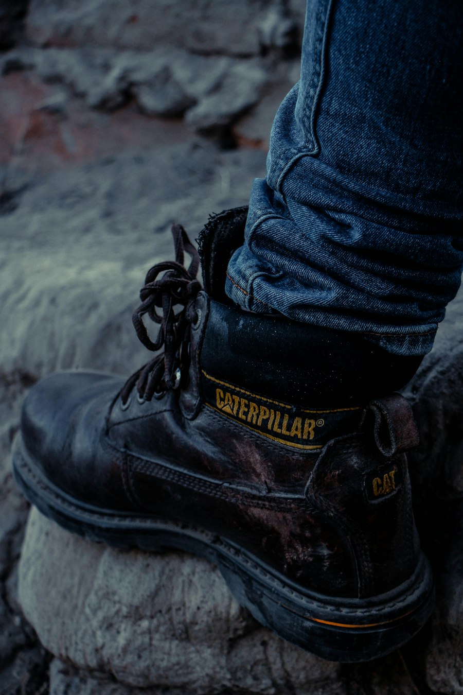 Caterpillar-style steel-toe industrial work boot