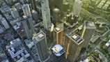 An aerial view of a vibrant cityscape showcasing real estate.