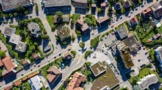 aerial photography of houses and trees