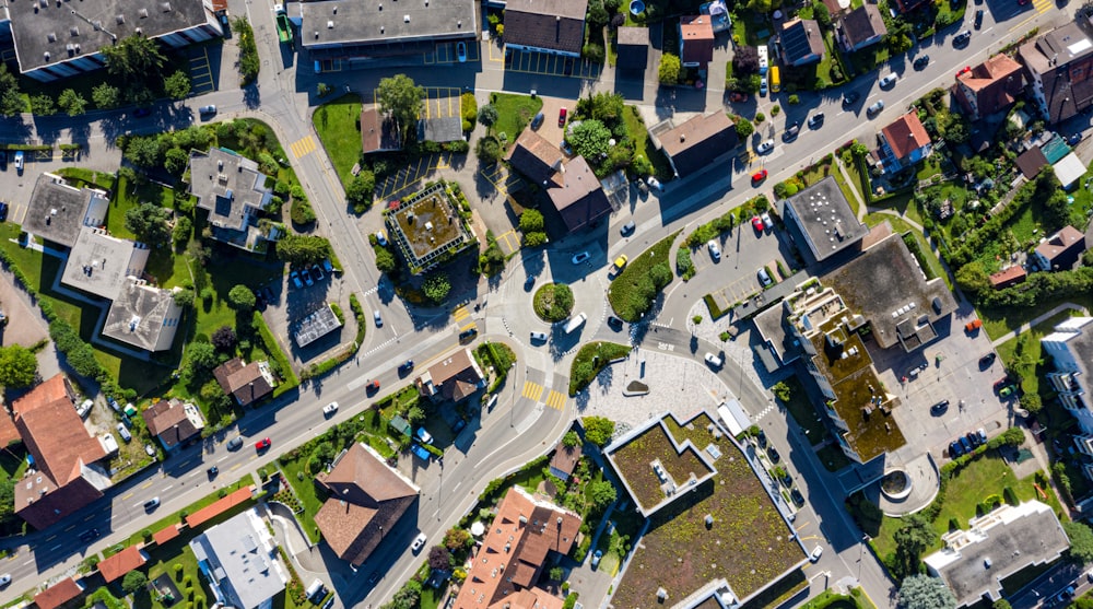 aerial photography of houses and trees