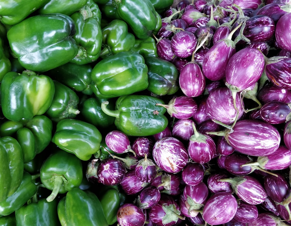 green bell peppers and purple eggplants