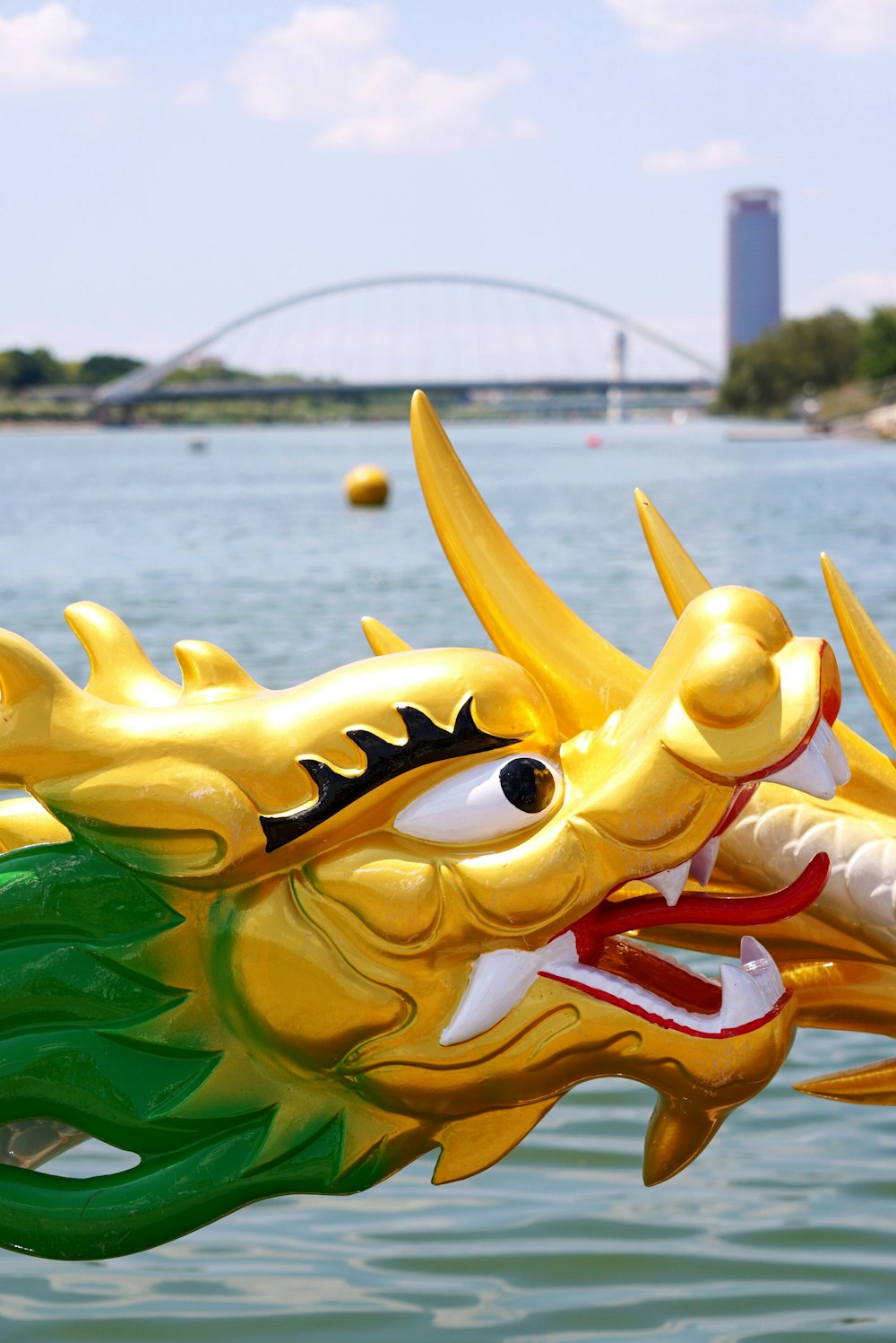 yellow and green dragon statue