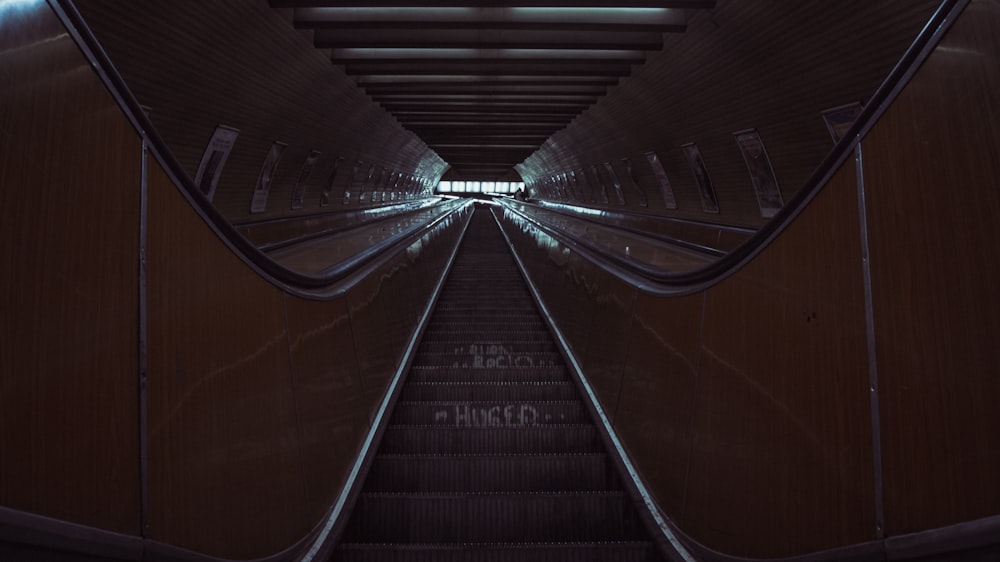 brown escalator with no people