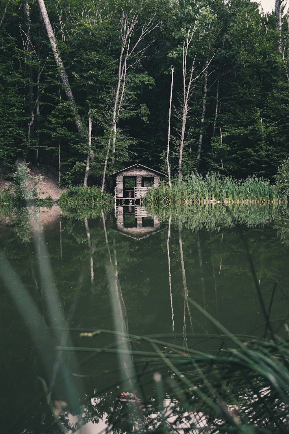 white and gray house beside body of water