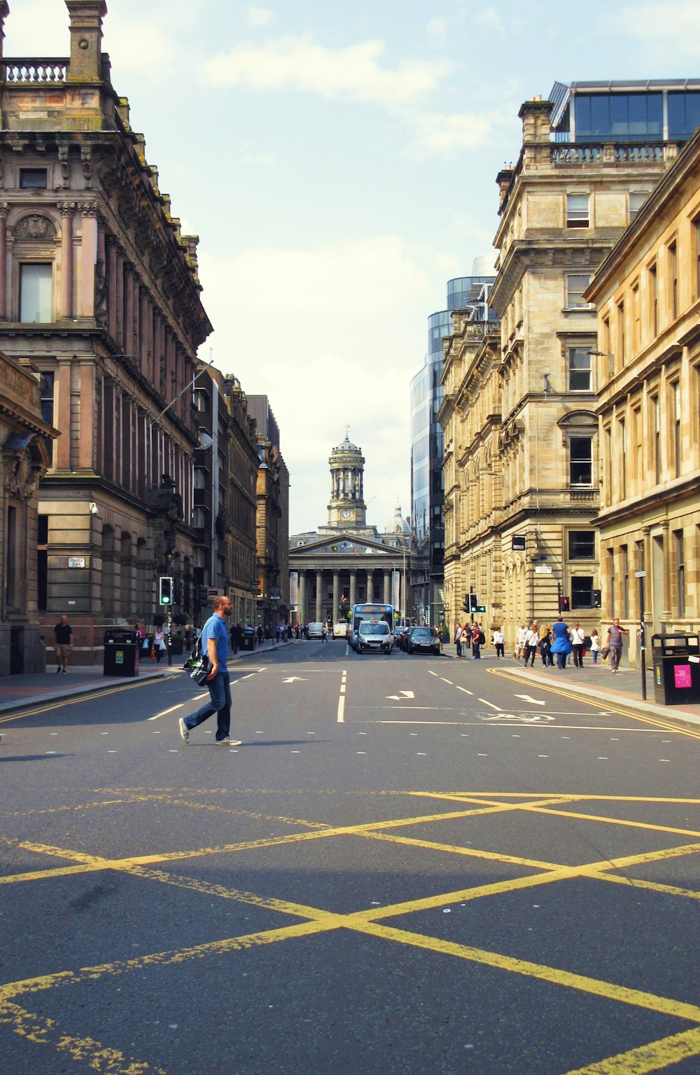 man crossing road