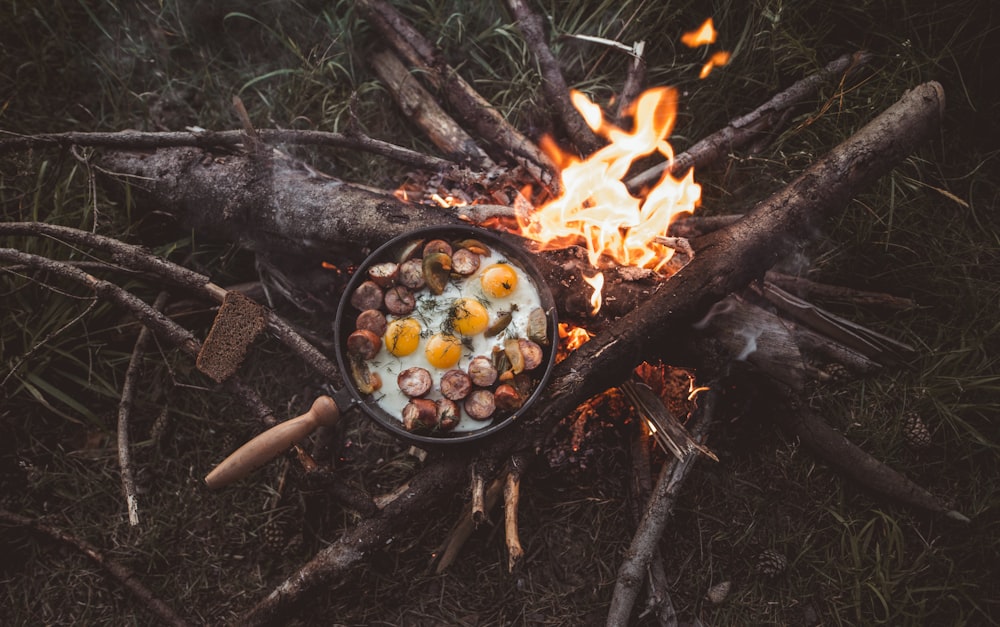 food cooking on black pot