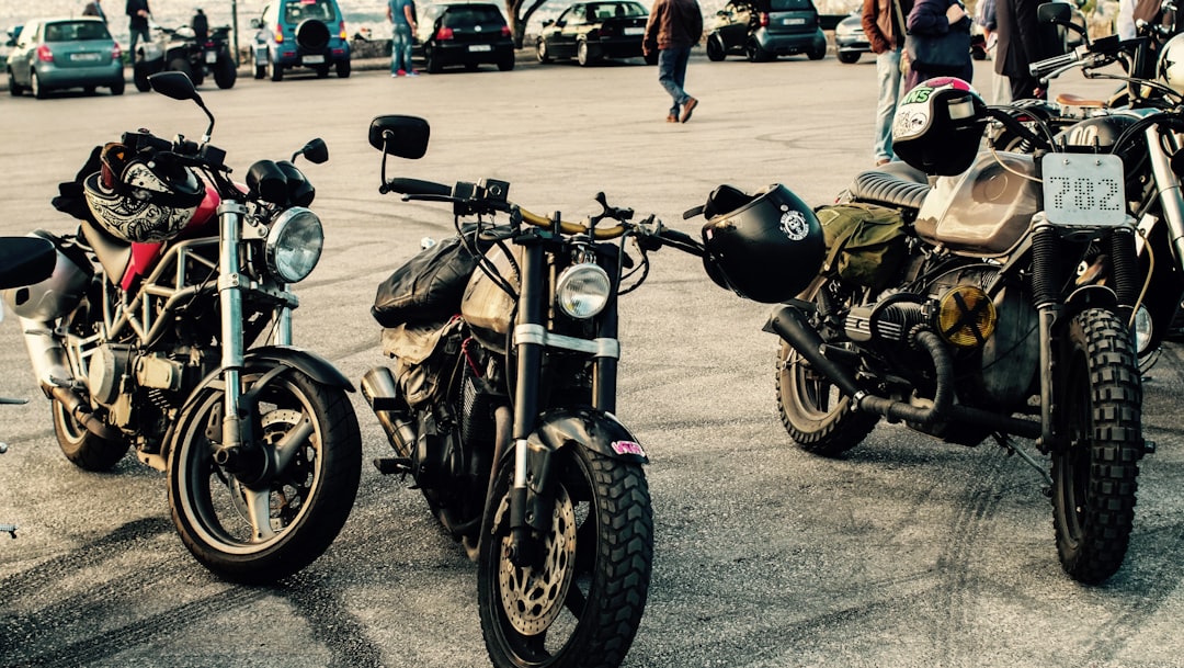 three motorcycles on road,