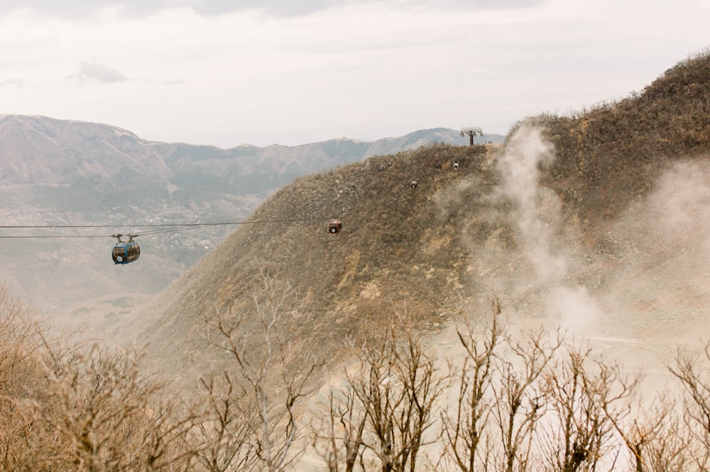 cable cars surrounded by mountains