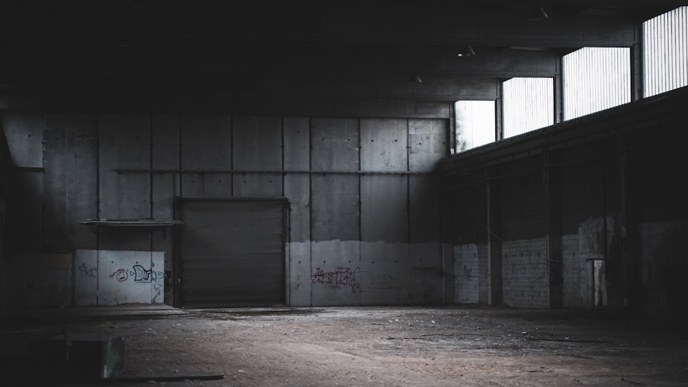 empty building with closed roller shutter