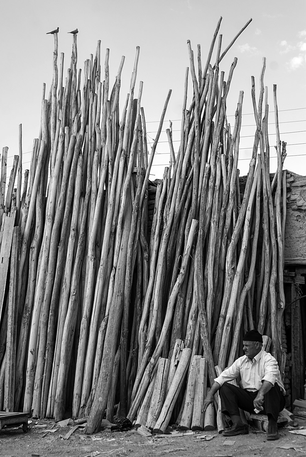 man sitting near the stick