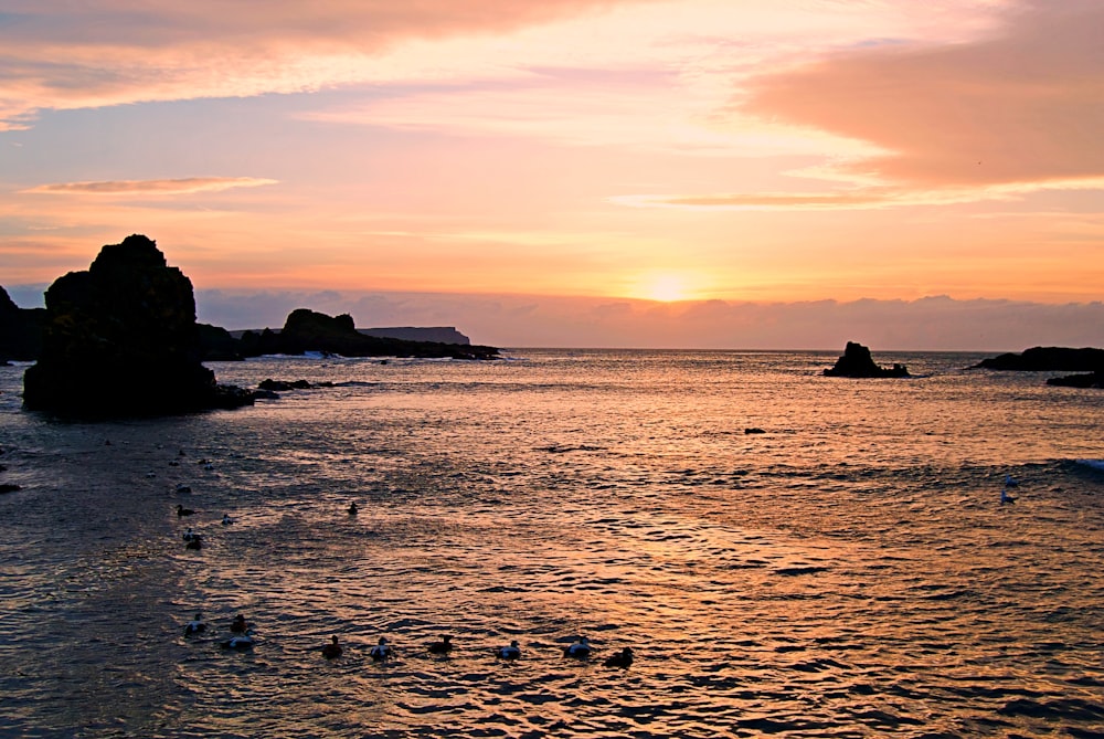 blue sea under yellow sky