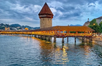 dock with roof and tower during day