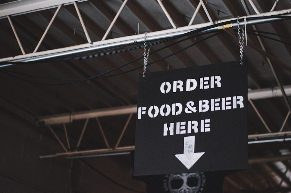 order food & beer here signage